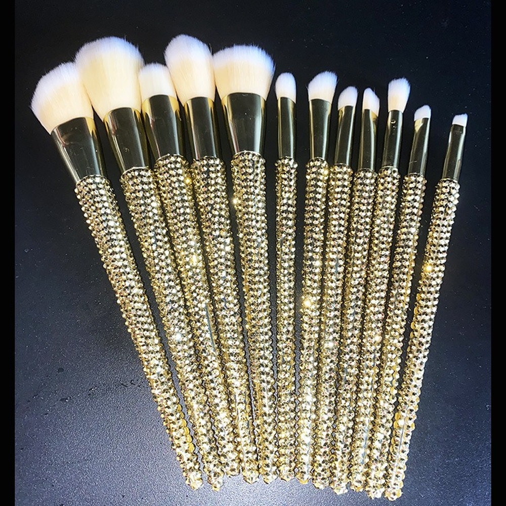 Makeup Tools 12Pcsset Diamondstudded Brushes Gems Beauty Full Diamond Loose Powder Foundation Concealer Brush Bling 230822