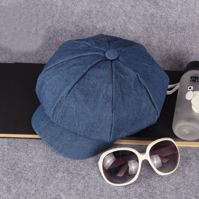 Berets HT1618 Western Style Men Women Caps Hats Casual Solid Denim Flat sboy Painter Artist Octagonal Beret Retro 230822