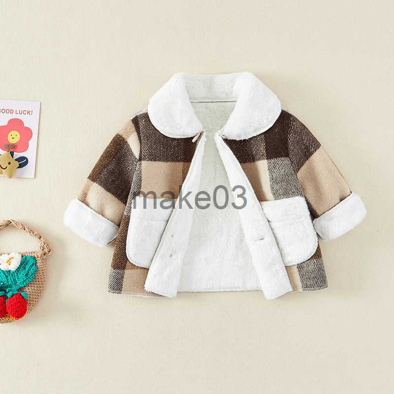 Down Coat Newborn Baby Girl Boy Fleece Plaid Jacket Infant Toddler Child Coat Autumn Winter Single Breasted Outwear Baby Clothes 9M2Y J230823