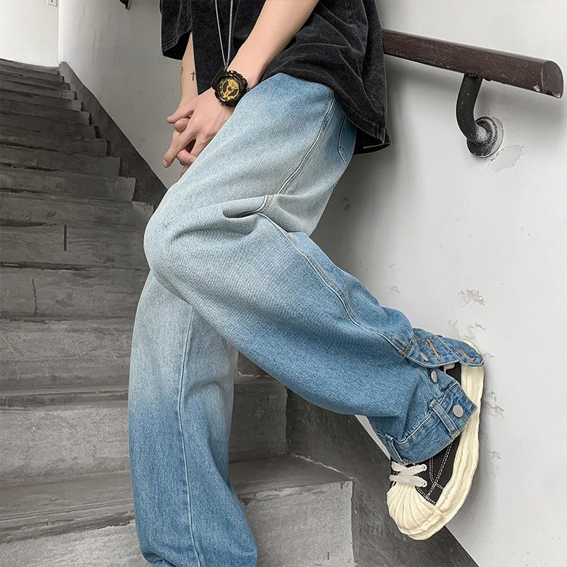 Men's Pants Gradient Y2k Streetwear Mens American Retro Casual Jeans Straight Loose High Street Hip Hop Male Fashion Trousers 230822