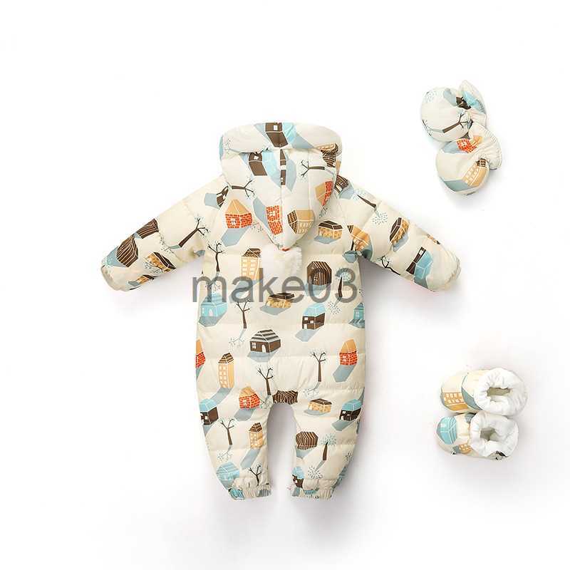 Down Coat Autumn Winter Baby Boy Romper Cartoon Printed Hooded Toddler Boy Jumpsuit 02 Years Newborn Snowsuit Infant Girl Overalls Outfit J230823