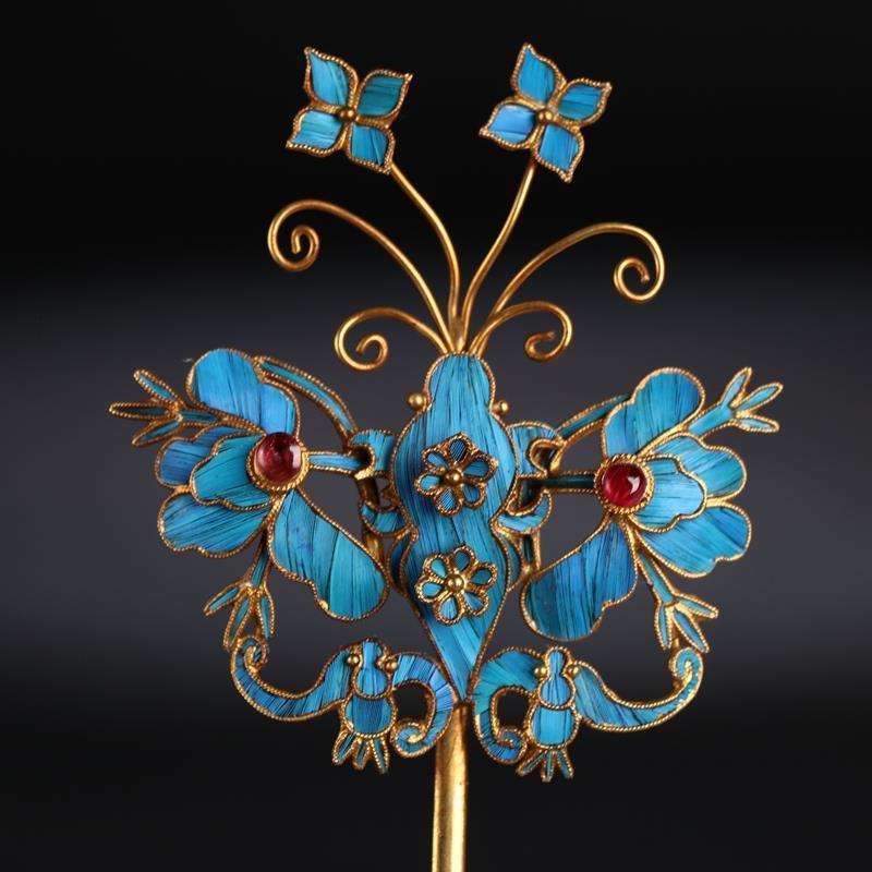 Wedding Hair Jewelry Summer special diamond cloisonne butterfly hairpin retro style headgear Chinese lady silver jewelry 230822