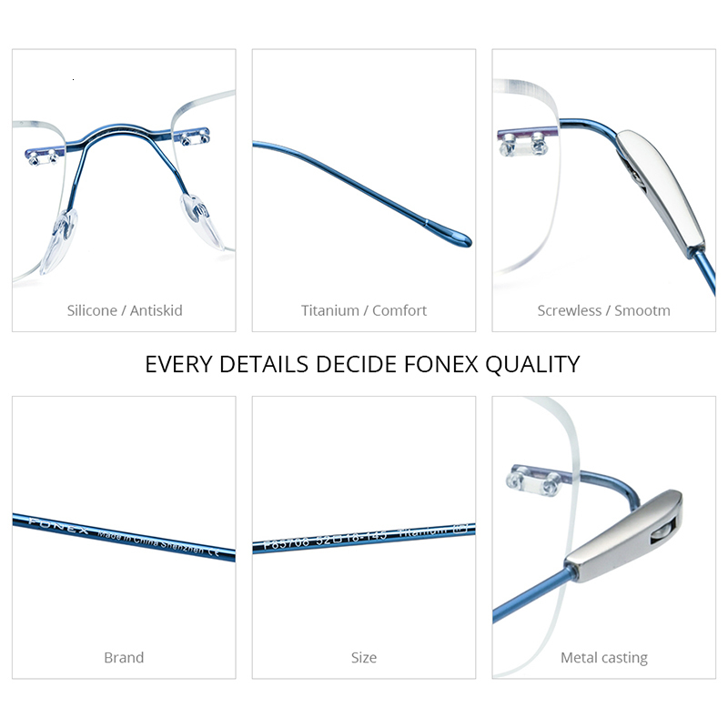 Fashion Sunglasses Frames FONEX Rimless Glasses Frame Men Square Prescription Frameless Eyeglasses Women Optical Screwless Eyewear F85708 230822