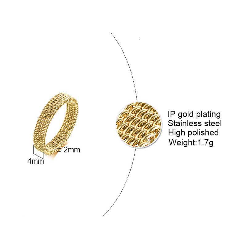 Band Rings Fashion Unisex Elastic Mesh Stainless Steel Ring Circle Woven Vintage Women Men Wedding Jewelry Friends Gift 230823