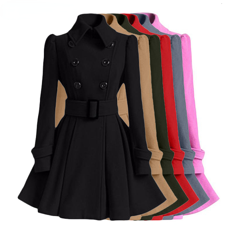 Women's Trench Coats SXXL Fashion Classic Winter Thick Coat Europe Belt Buckle Trench Coats Double Breasted Outerwear Casual Ladies Dress Coats 2