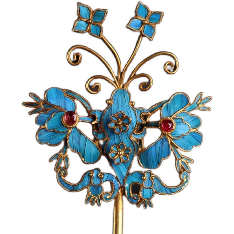 Wedding Hair Jewelry Summer special diamond cloisonne butterfly hairpin retro style headgear Chinese lady silver jewelry 230822
