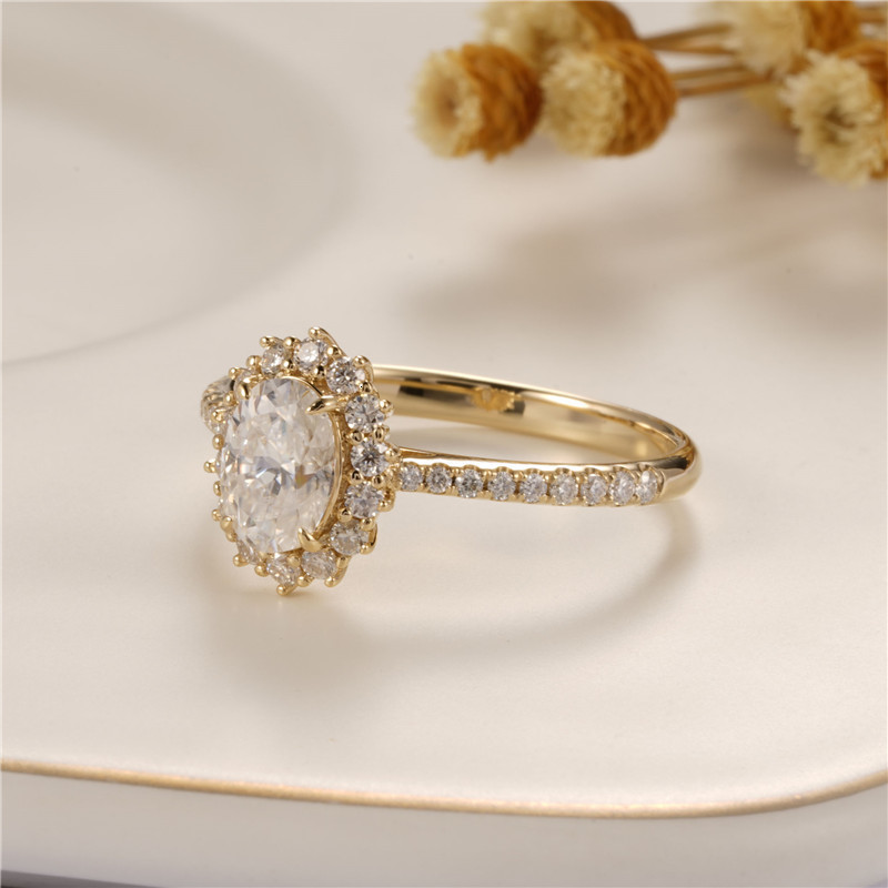 Wedding Rings CxsJeremy Solid 18K Au750 Yellow Gold 1ct Oval Cut 6 8mm Engagement Ring Vintage Unique Cluster Bridal Gift 230822