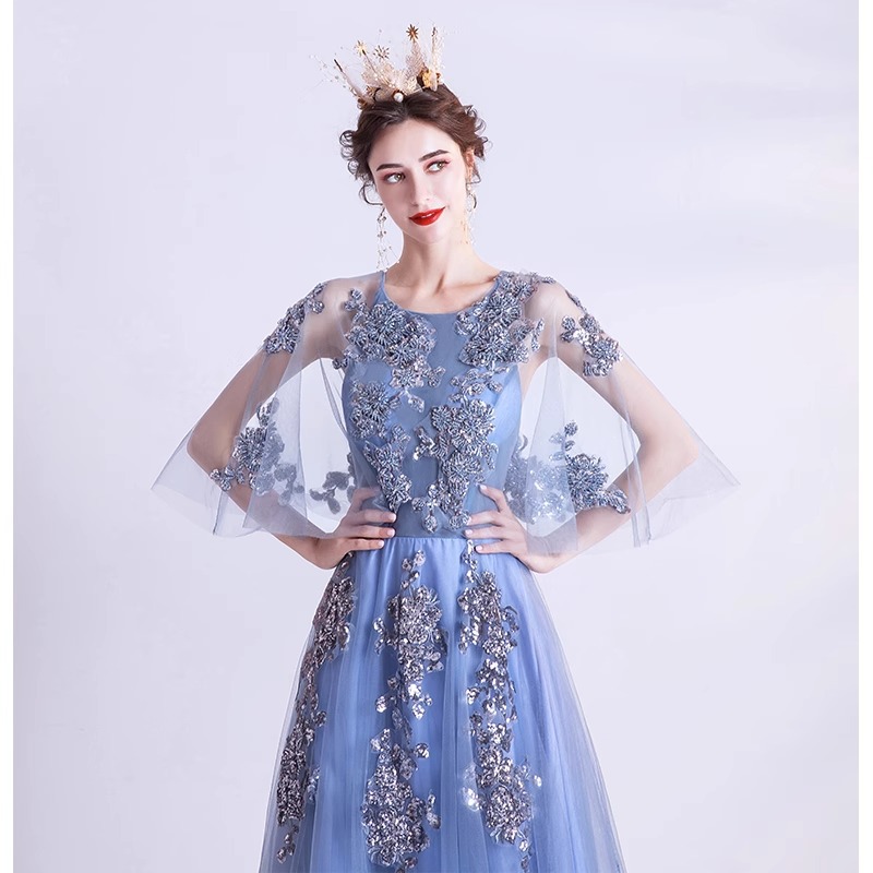 Elegant Blue Dress Mermaid Mother Of The Bride Beaded 3D Floral Appliqued Lace Short Sleeves Floor Length Custom Made Wedding Guest Dresses In Summer 