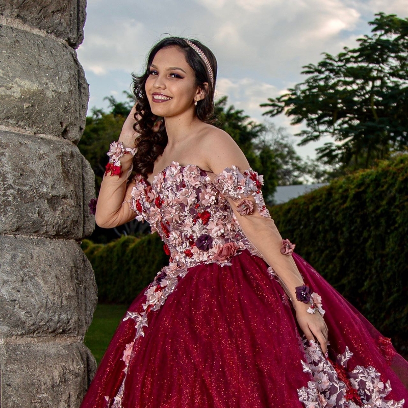 2024 Red Shiny Quinceanera Dresses Ball Gown Formal Prom Graduation Gowns 3Dwer Princess Lace Up Sweet Vestido De 15 Anos