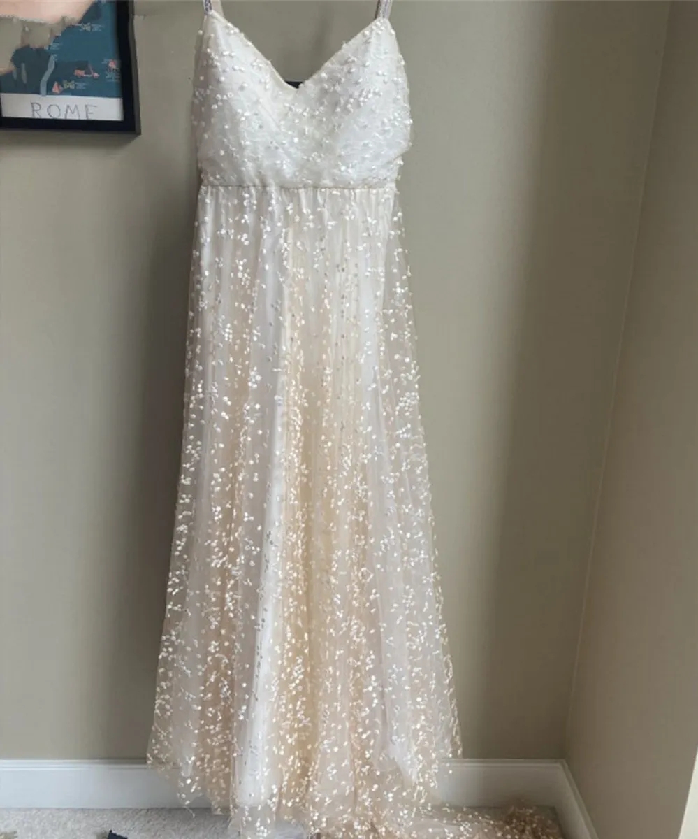 Sexy A Line Wedding Dress 2023 V Neck Spaghetti Straps Bride Lace Bridal Party Gown Backless Boho Robe Mariee Vestidos De Novia