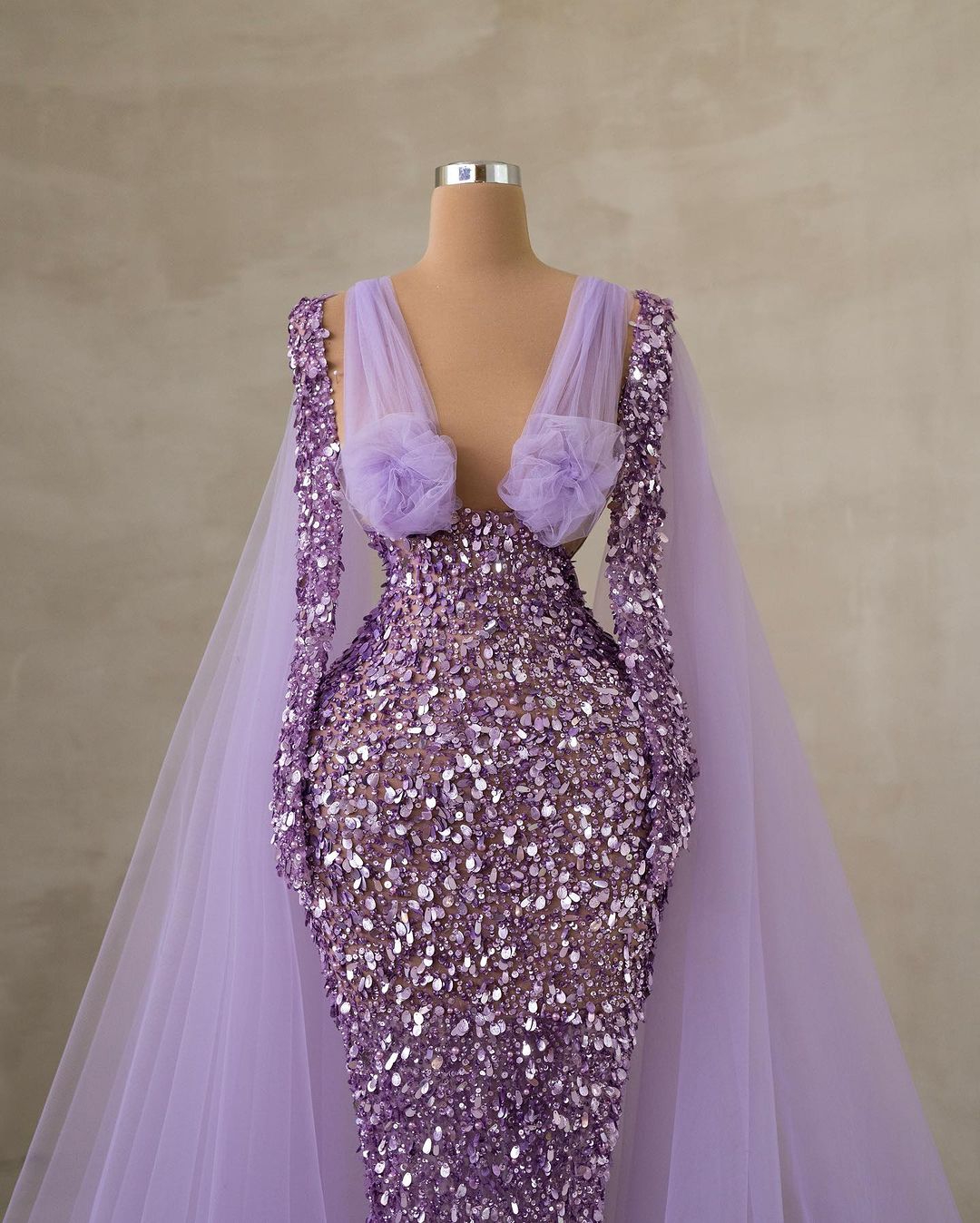 Fairy Purple Evening Dress V Neck Sequins Prom Gowns Illusion Slim Crystals Party Dresses Custom Made