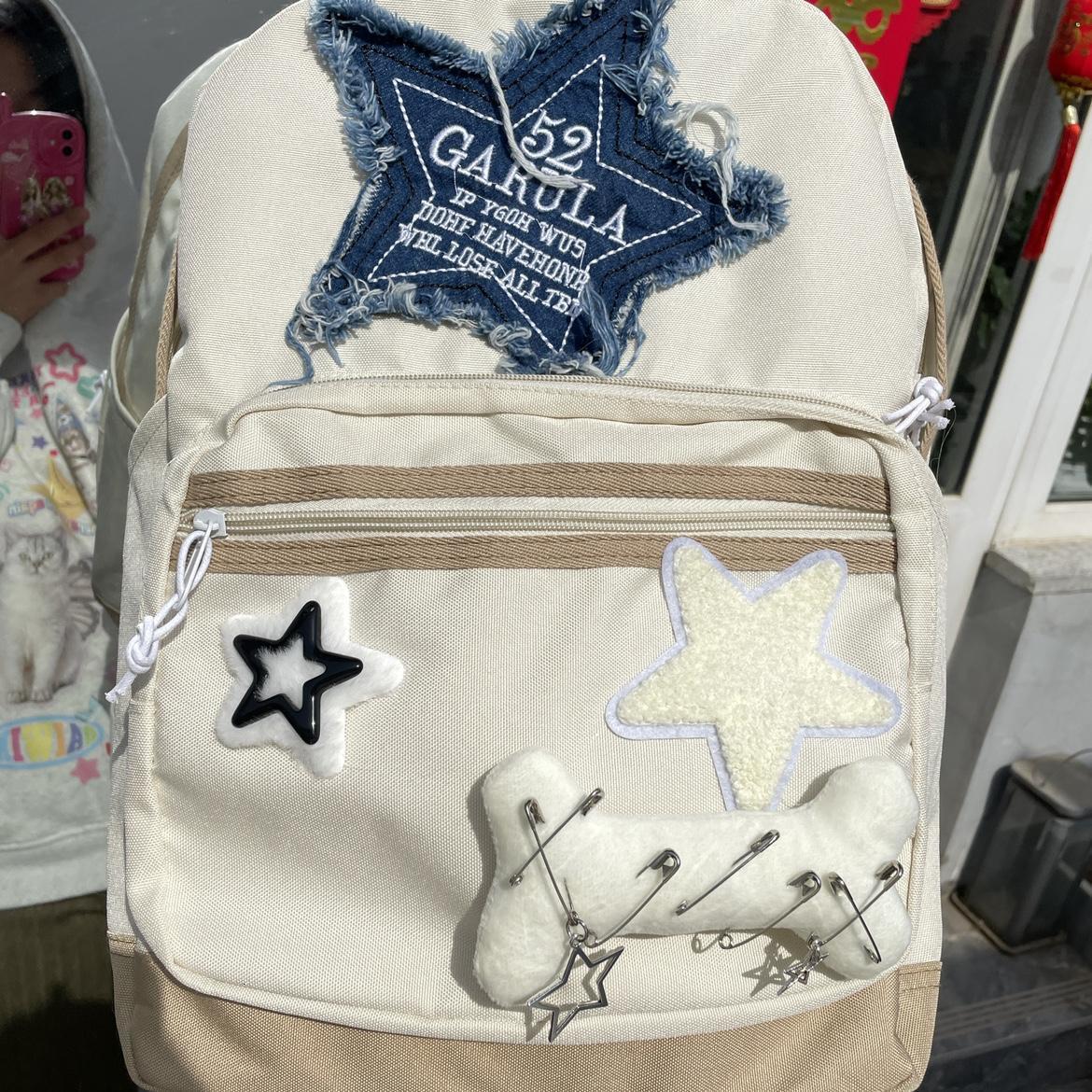 Backpacks Korean Vintage Fashion Letter Star Patchwork Backpacks Y2k Aesthetic Contrast Color All Match Backpack Sweet Denim Schoolbag 230823