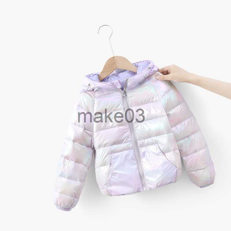 Down Coat Baby White Duck Down Jacket Boys and Girls Autumn Winter New Colorful Children's In Bright Coats Thin Section Hooded Outerwear J230823