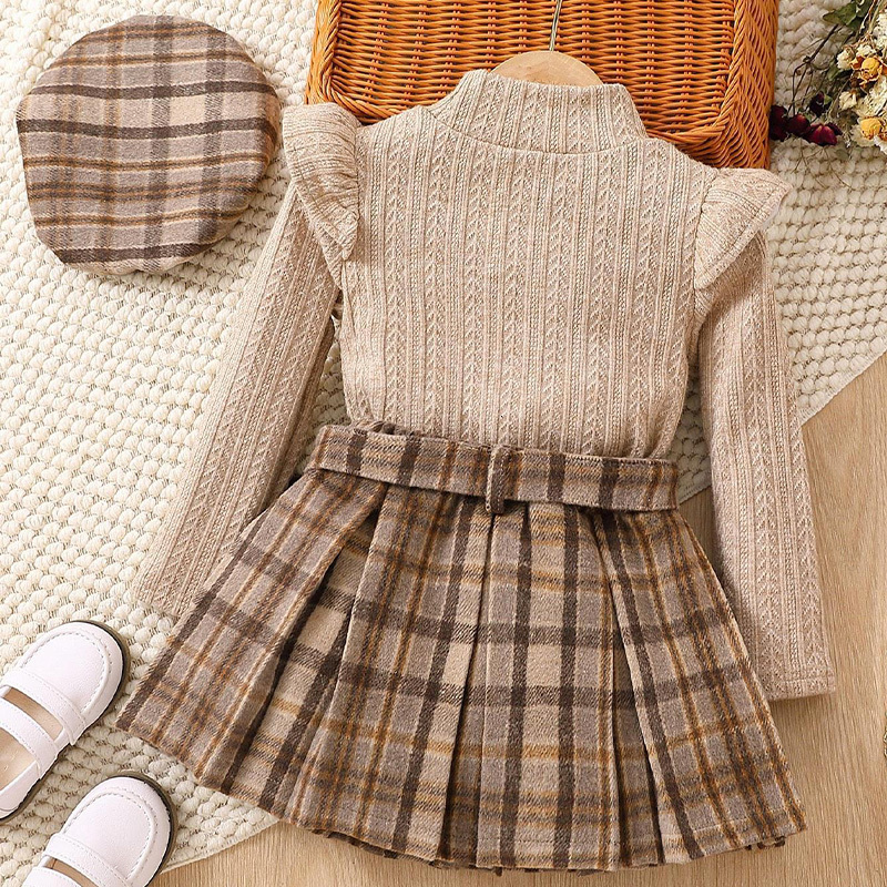 Clothing Sets Spring Girls Clothes Suits Knitted RuffleTop and Plaid Skirts for Kids Autumn 2pcs Children Outfits 230823