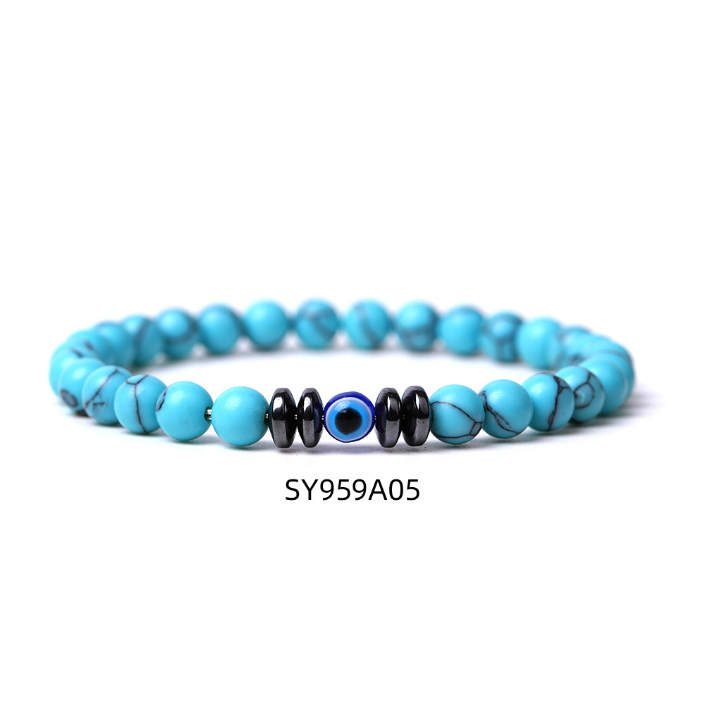 Turkish Lucky Evil eye 6mm Black Matted Turquoise bead bracelet Elasticity Blue Eyes Bracelet For Women Men Jewelry