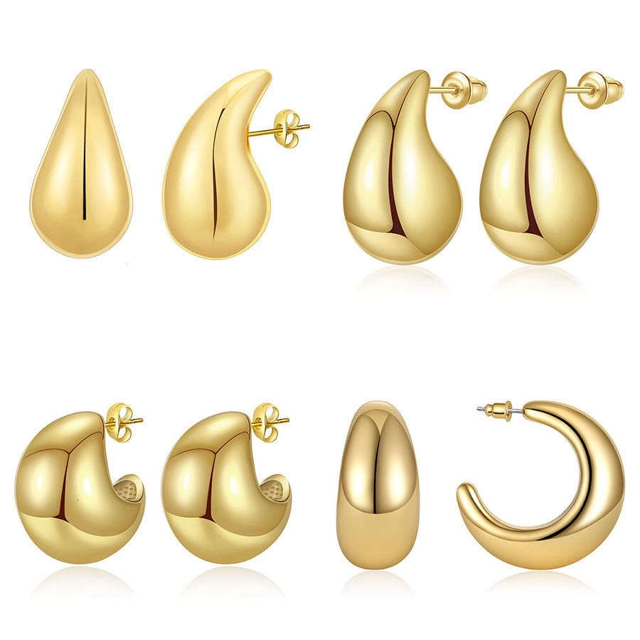 Charm Gold Color Chunky Hoop Earrings for Women Smooth Metal Waterdrop Thick Earring Trendy Hypoallergenic Jewelry Geometric Ear Studs 230823