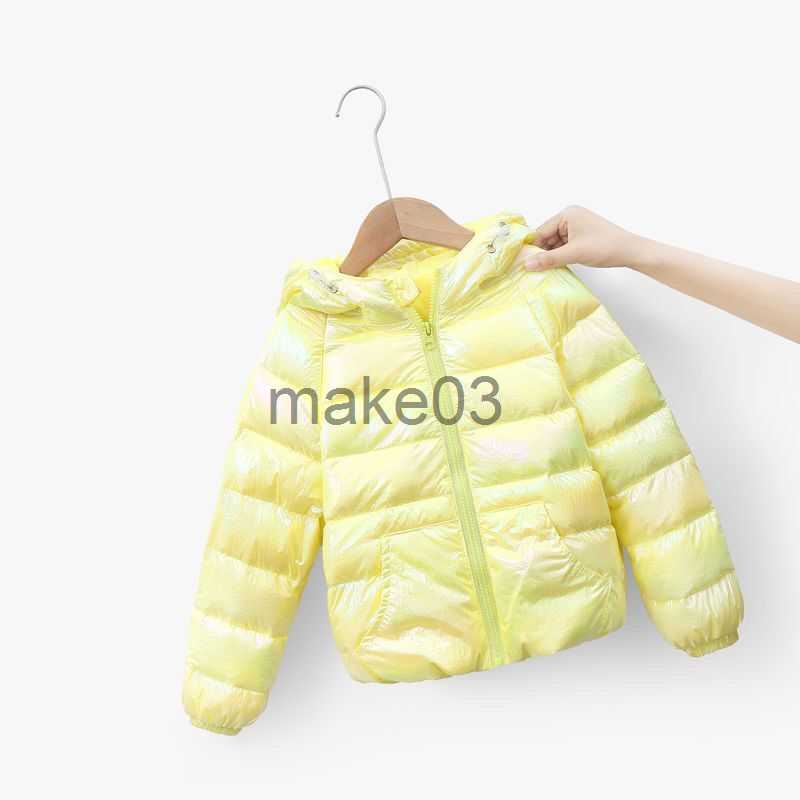 Down Coat Baby White Duck Down Jacket Boys and Girls Autumn Winter New Colorful Children's In Bright Coats Thin Section Hooded Outerwear J230823