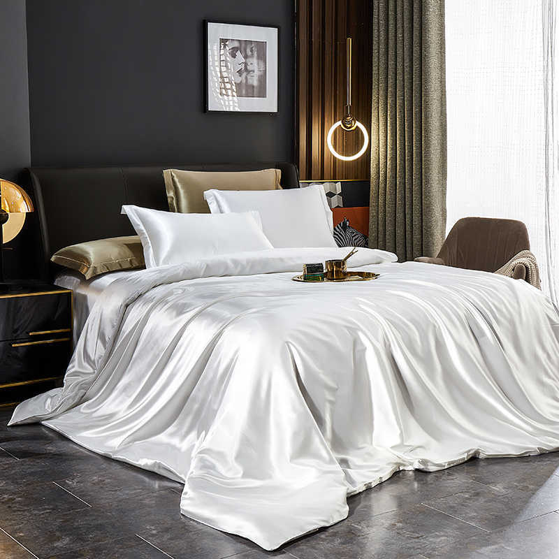 sets Solid Mulberry Silk Bedding Set with Duvet Cover Bed Sheet cases Satin Single Double Bedsheet Twin Size