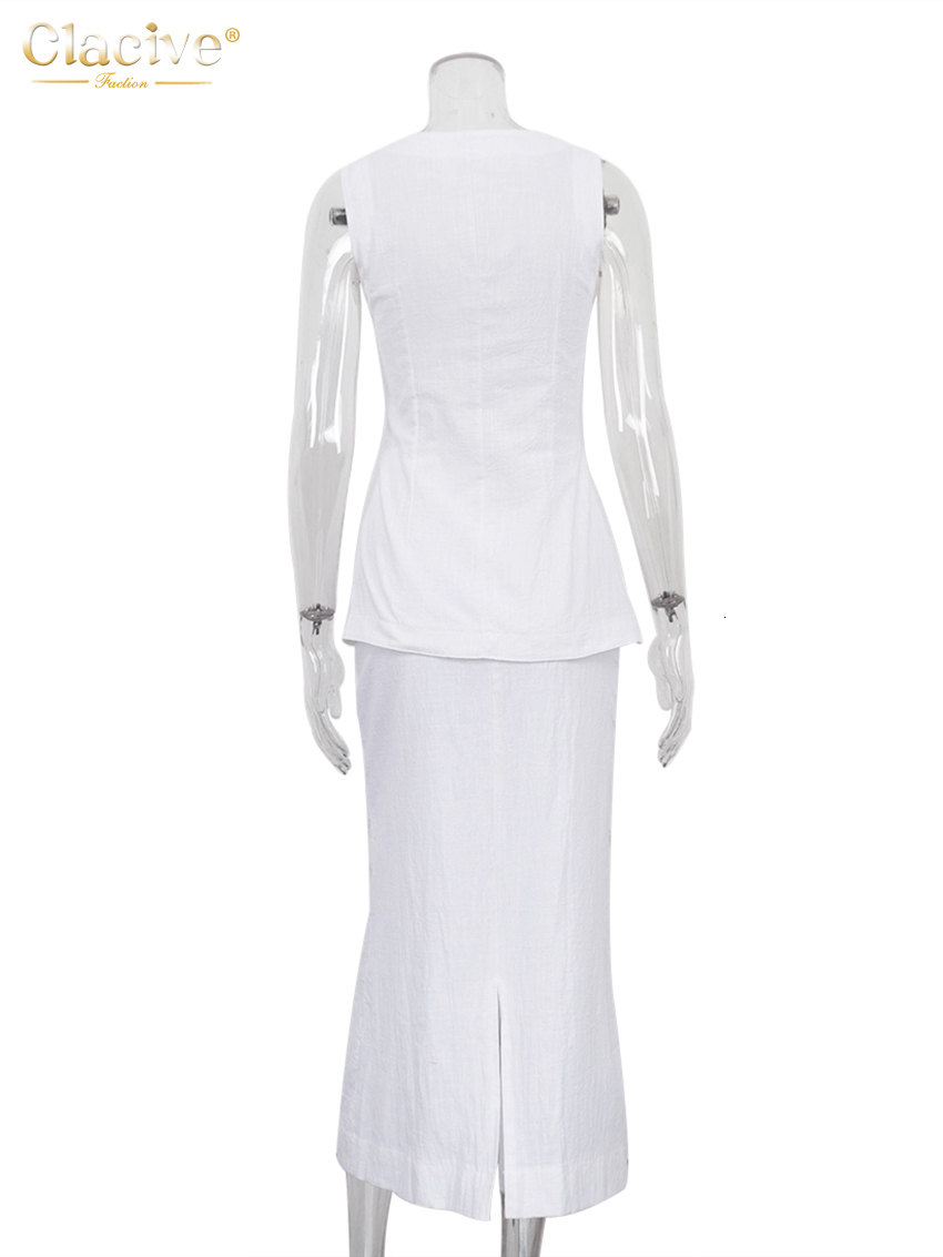 Two Piece Dress Clacive Summer Slim White Cotton Set Women Outfit 2023 Elegant Sleeveless Tops With High Waist Long Skirts Sets Female 230823