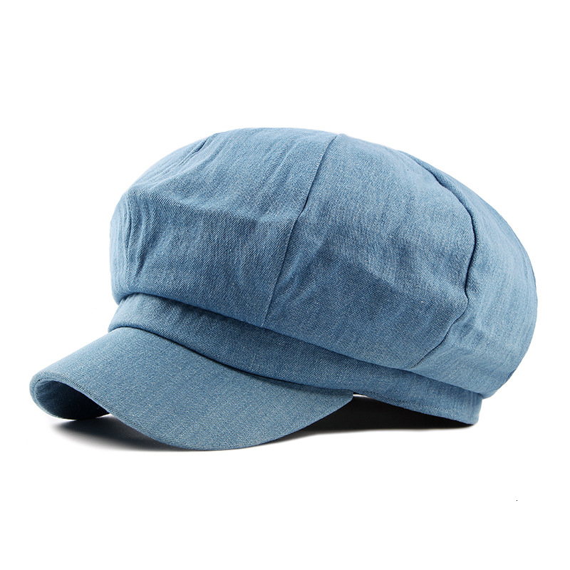 Berets HT1618 Western Style Men Women Caps Hats Casual Solid Denim Flat sboy Painter Artist Octagonal Beret Retro 230822