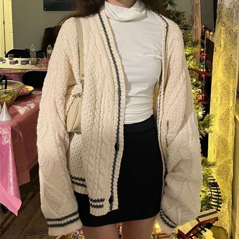 Women s Sweaters Chic Vintage Star Print Knitted Cardigan Preppy Cute Button Up V Neck Long Sleeve Coat Autumn Y2K Aesthetics Retro Sweater 230822