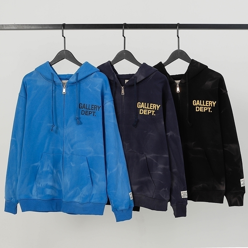 Men's Hoodies Sweatshirts Letter Print Tie Dyed Zip Cardigan Vintage Loose Pullover Men Women Weatwear 230822