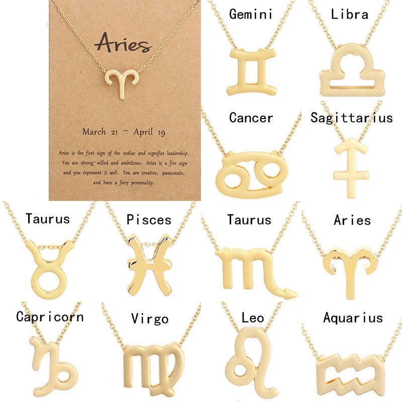Classical Zodiac Necklace 12 Constellation Necklaces Horoscope Symbol Pendent Necklace with Wish Card Aries ,Cancer,Libra,Gemini Fashion Jewelry Whole