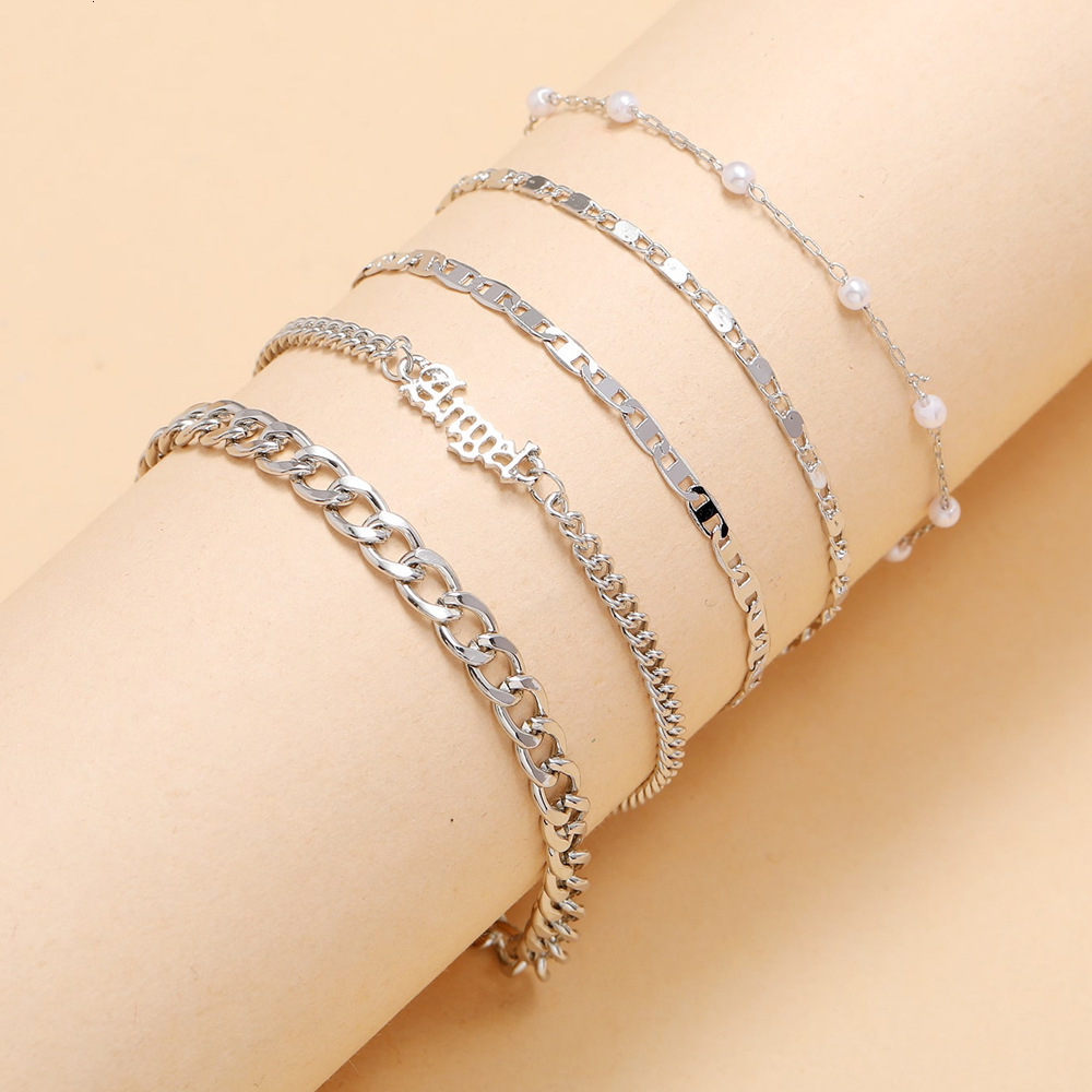 Charm Bracelets 5Pcs Trendy Chain Bracelet Set For Women Angel Letter Gold Silver Color Link Bangle Female Fashion Jewelry Gift 230822