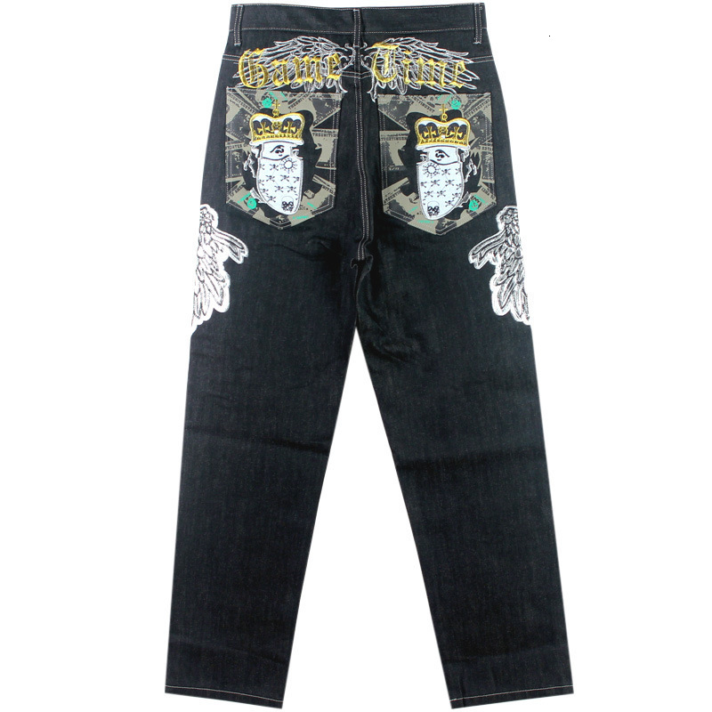 Men's Jeans Y2K Men's Jeans Fashion Trend Wide Leg Pants Casual Street Hip Hop Skateboard Embroidery Flower Wings Street Dance Pants 230823