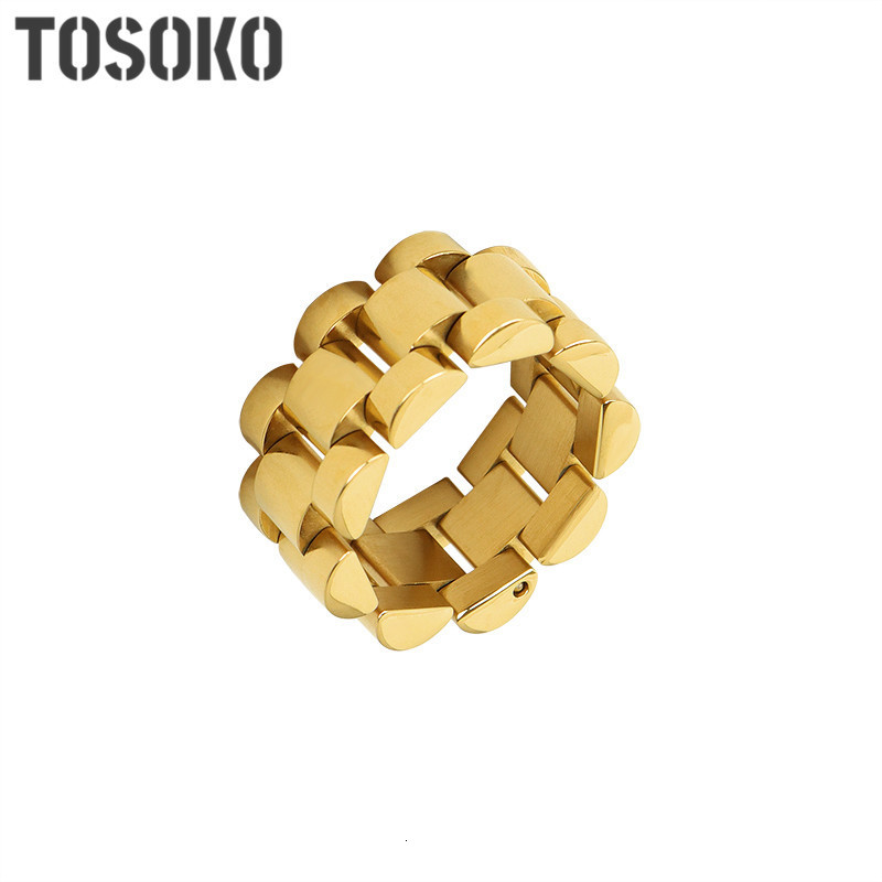 Band Rings TOSOKO Stainless Steel Jewelry Exaggerated Texture Heavy Industry Combination Handmade Ring Neutral Strap BSA184 230823