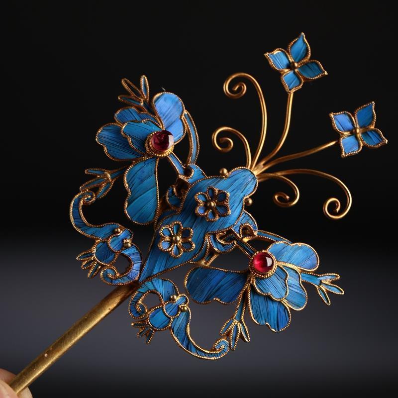 Wedding Hair Jewelry Summer special diamond cloisonne butterfly hairpin retro style headgear Chinese lady silver jewelry 230822
