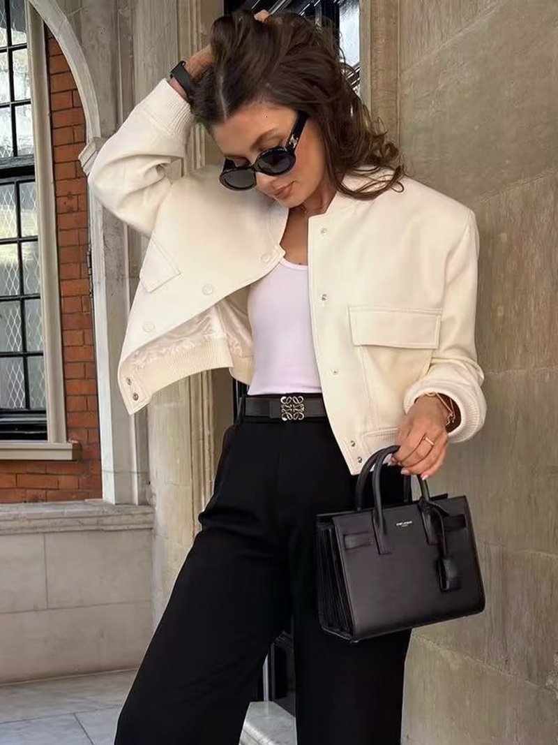 Women's Jackets HDIMM 2023 Women Bomber Jacket Fashion Spring with Pockets Vintage Female Long Sleeve Casual Coat In Outerwear Tops 230822