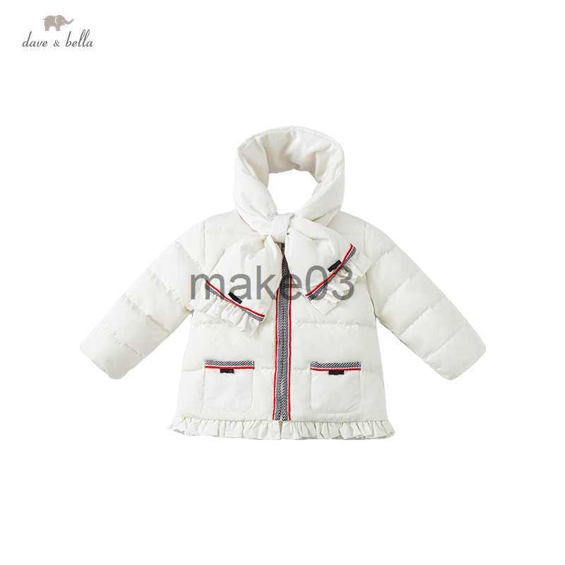 Down Coat Dave Bella Winter Baby Girls Draped Down Coat Children 90 White Duck Down Padded Kids Jacket With a Scarf DB19217 J230823