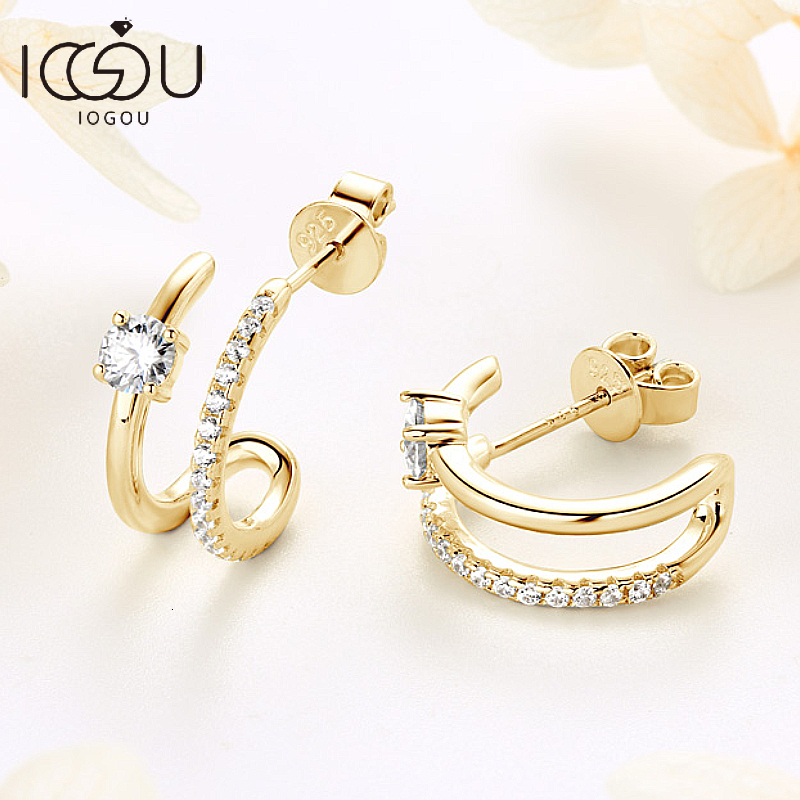 Ear Cuff IOGOU D Stud Earrings for Women Girls 925 Silver Original Certified Jewelry Half Hoop Huggie Open C Shaped 230822