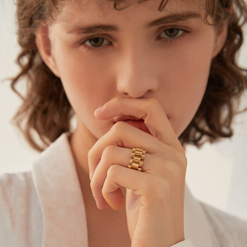 Band Rings TOSOKO Stainless Steel Jewelry Exaggerated Texture Heavy Industry Combination Handmade Ring Neutral Strap BSA184 230823