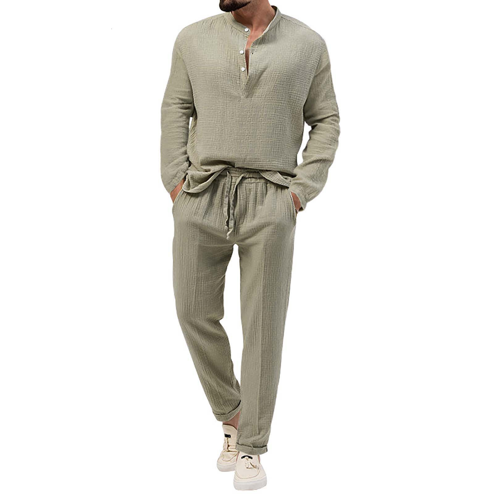 Men's Tracksuits Fall Breathable Wrinkle Two Piece Suit Roll Sleeve Shirt Pants Tuxedo Costume Pin Stripped for Men 230822