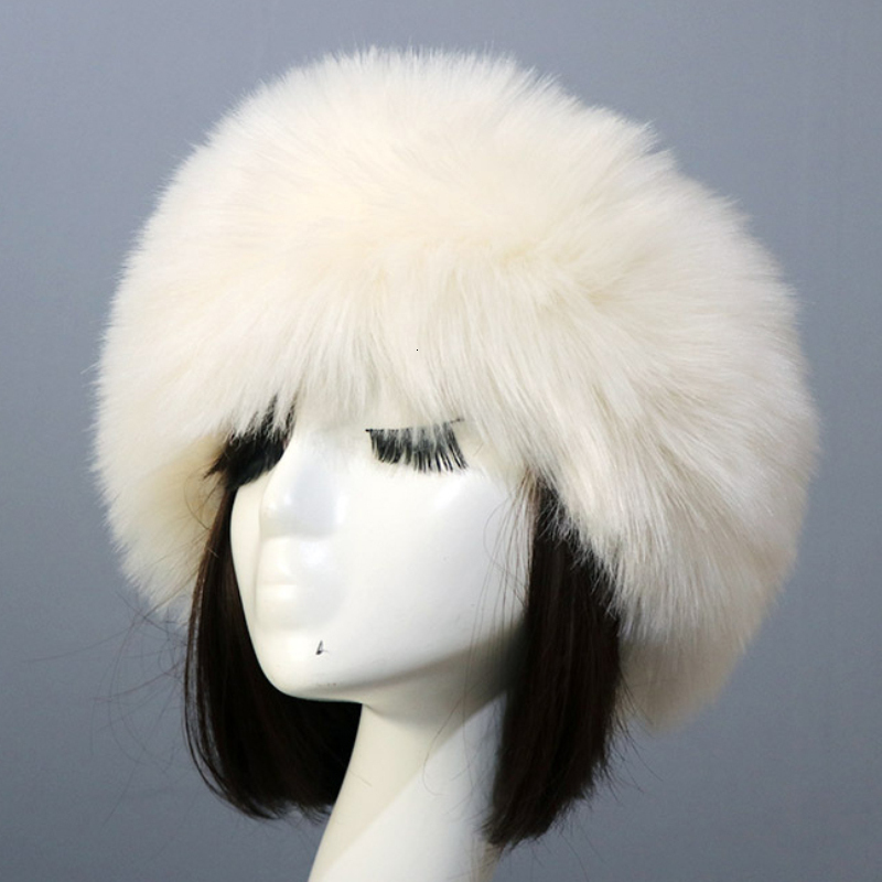 Beanie/Skull Caps HT3452 Fur Hat Women Thick Warm Faux Fur Russian Hat Ushanka Ladies Skullies Beanies Female Winter Hats for Women Headband 230822