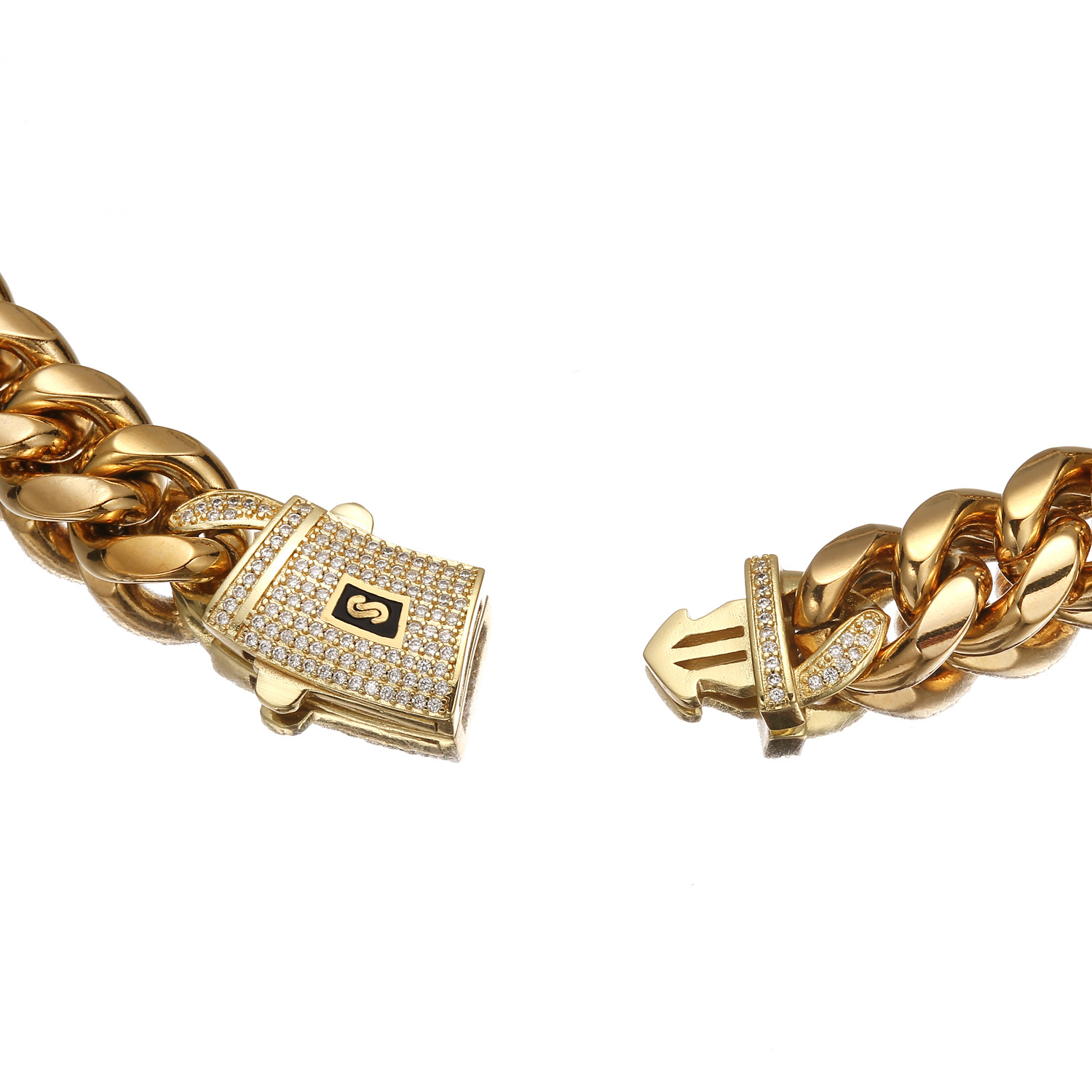 6-14mm Hip Hop Solid Stainless Steel Miami Cuban Link Chain Zircon Clasp Mens Simple High Polished Jewelry
