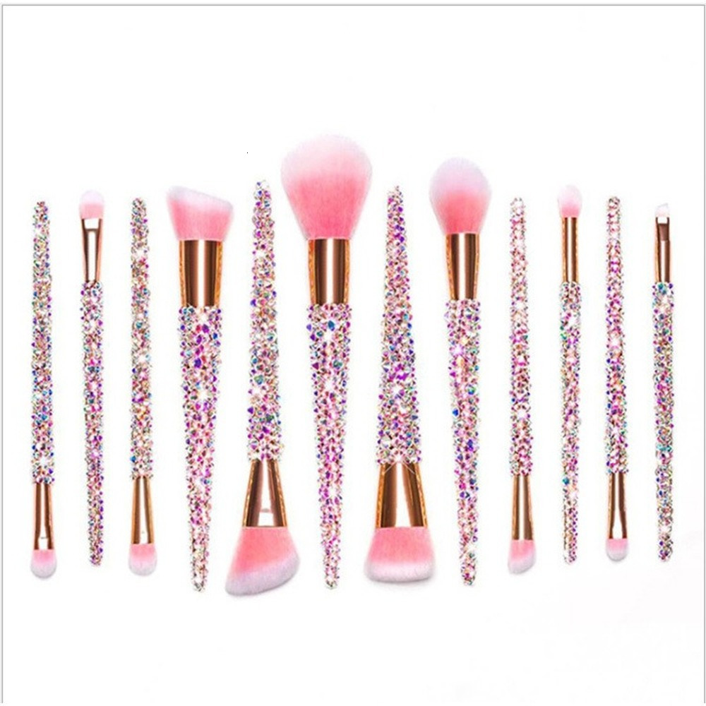 Makeup Tools 12Pcsset Diamondstudded Brushes Gems Beauty Full Diamond Loose Powder Foundation Concealer Brush Bling 230822