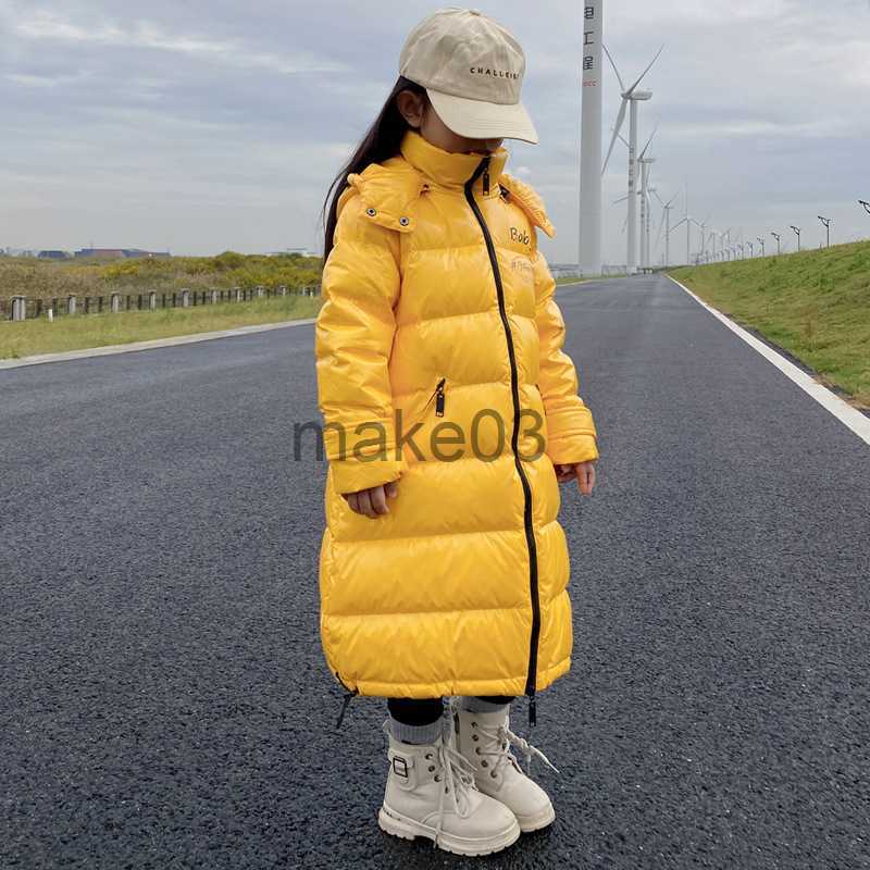 Down Coat 2023 Winter Children Girls Long Down Jacket Graffiti Thick Zipper Hoddie Parka Warm Waterproof Xlong Teenager Girls Snowsuit J230823