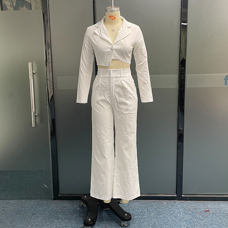 Women s Suits Blazers Wefad Two Piece Set Office Fashion Solid Lapel V Neck Single Button Long Sleeve Cutout Buckle Top Loose Pants Suit 230823