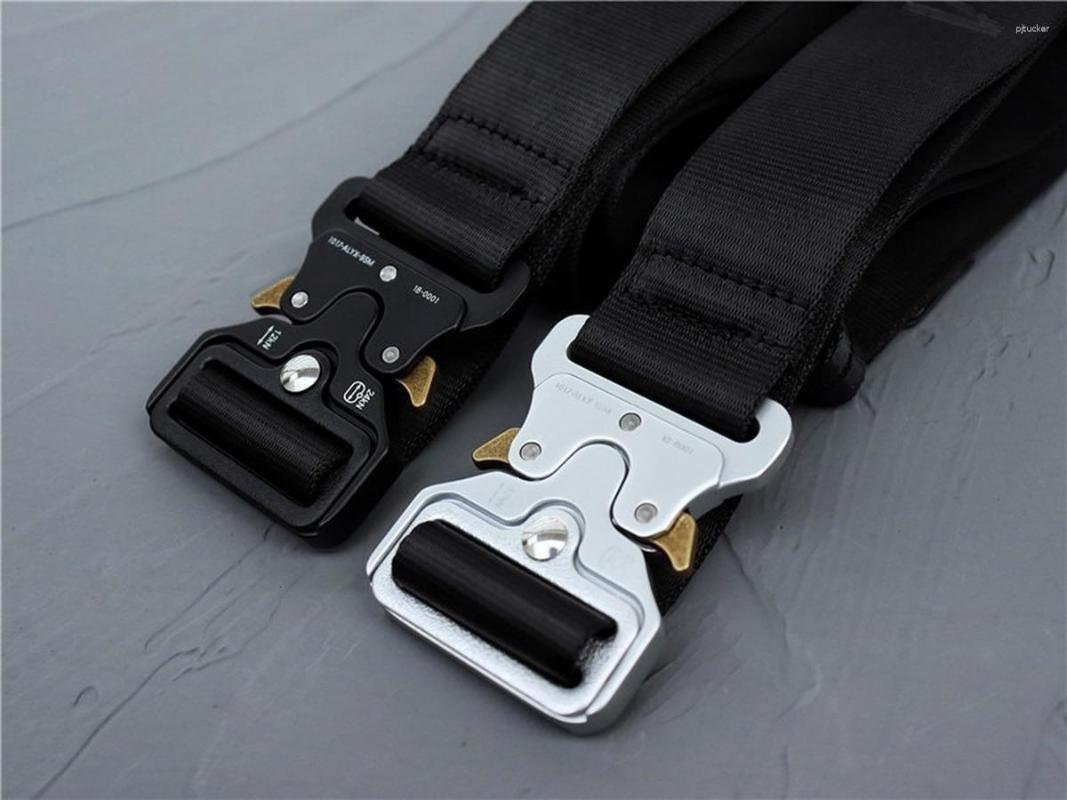 Belts 1017 ALYX 9SM Classic Rollercoaster Belt Men Women Silvery Metal Buckle Jacquard Labeled Y2k