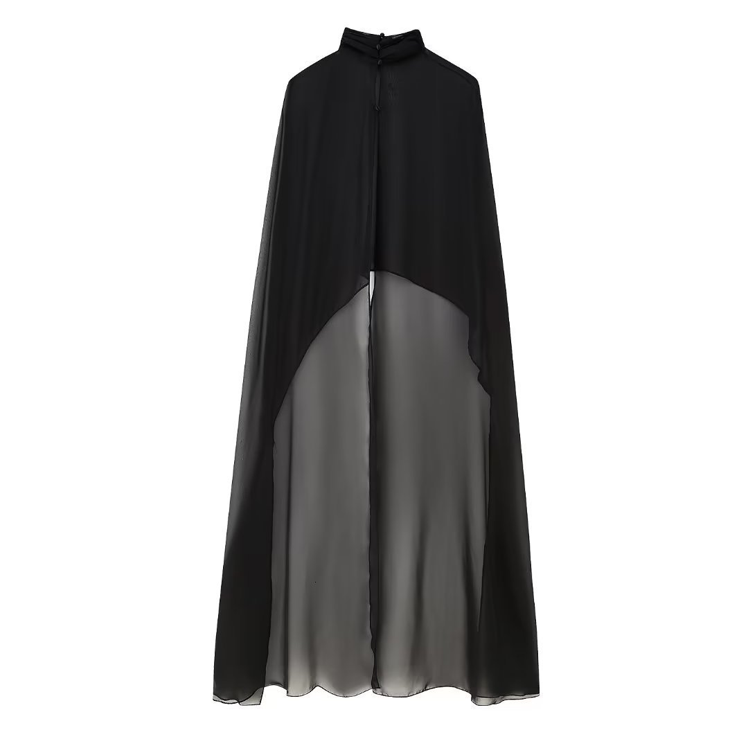 Women's Jackets Asymmetric Chiffon Cape Women Fashion High Neck Semisheer Chic Lady Street Summer Top Female 2023 230822