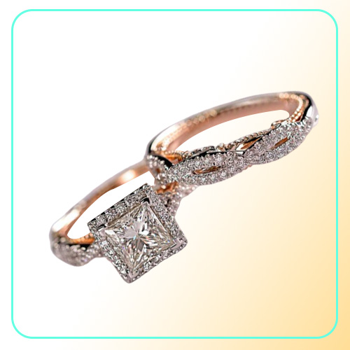 Gorgeous 3PcsSet Women Wedding Rings Mosaic CZ Two Tone Romantic Female Engagement Ring Fashion Jewelry