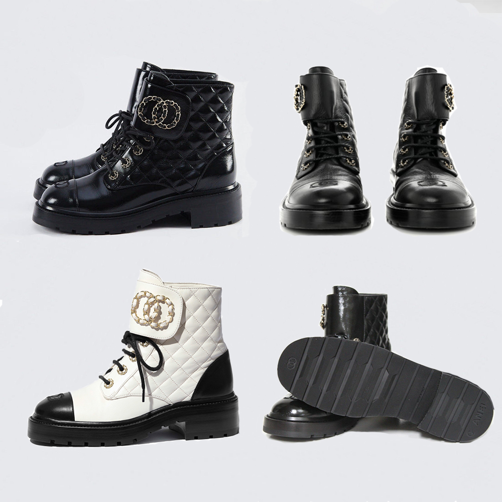 Luxury Designer Boots Women's Rhombus Booties Leather Ankle Boots Platform Black Black and White Colorblock Flat Boots Size 35-40