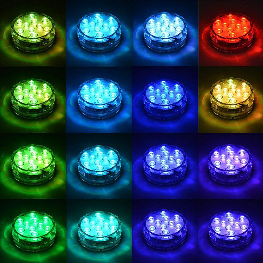 IP68 Waterproof Multi Color Submersible 10 LED Lights Underwater Night Lamp Tea Light Vase Bowl Party Wedding Christmas Decoration