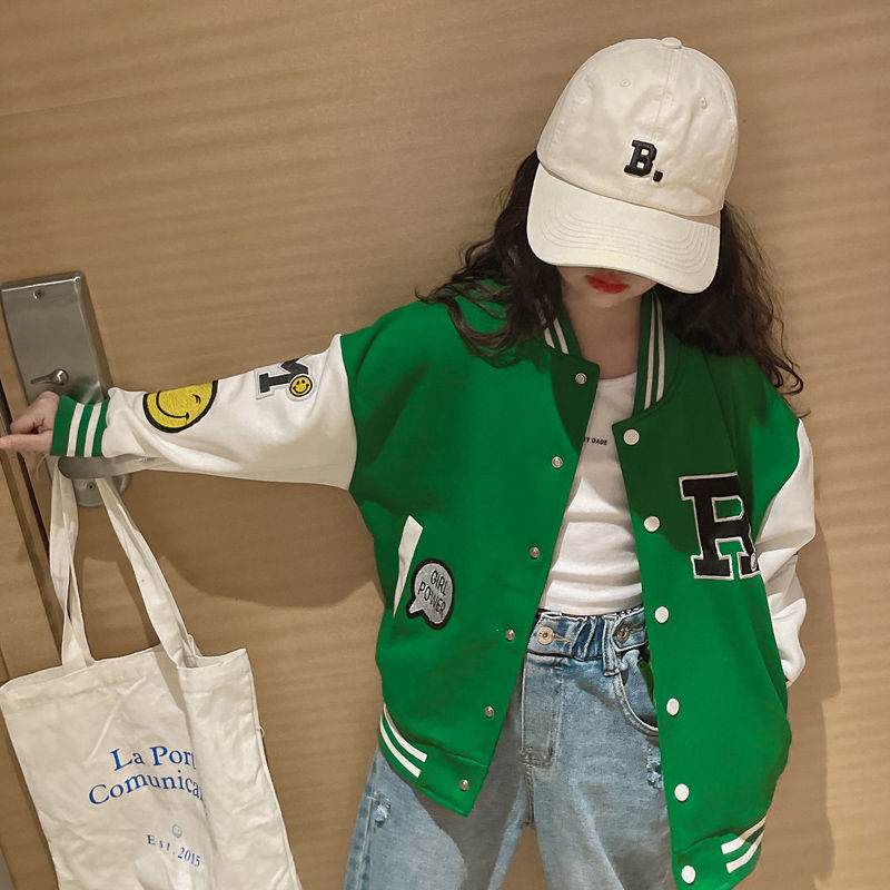 Jackets Children's Autumn Girl Jacket Baseball Suit Bomber Loose Cottons Kids Clothes For Teen Letter Coats And Jackets 4-12 Year 230817