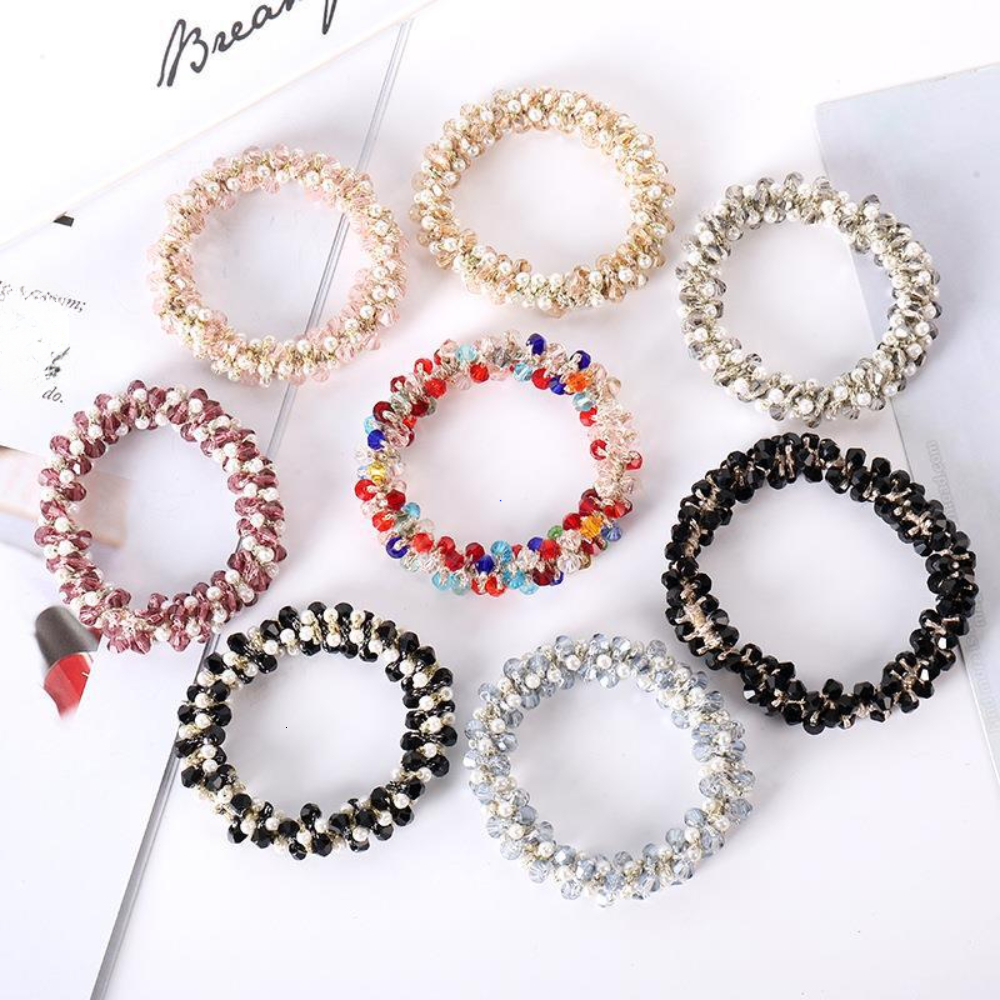 Hair Rubber Bands 1pc Women Crystal Pearls Rope Handmade Elastic Beaded Ponytail Holders Ties For And Girls Accessories 230823