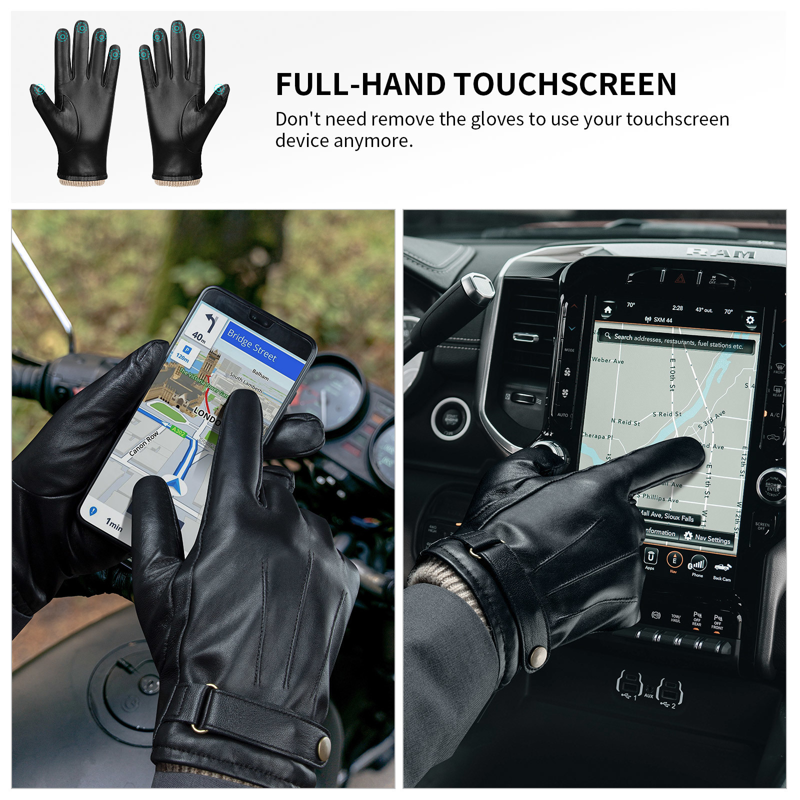 Five Fingers Gloves OZERO Men Winter Fashion Gloves Nappa Leather Cashmere Touch Screen Warm Button Black Motorcycle Driving Windproof Gloves 5022 230