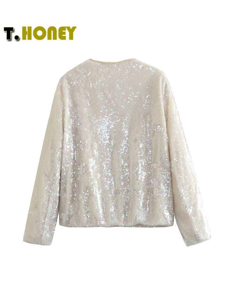 Women's Jackets TELLHONEY Women Fashion Front Zipper Sequin Bomber Jacket Coat Female Casual O-Neck Long Sleeves With Pockets Loose Chic Outfits 